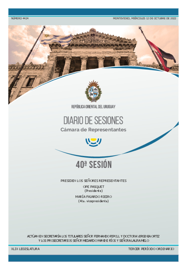 DIARIO DE SESIONES DE LA CAMARA DE REPRESENTANTES del 12/10/2022